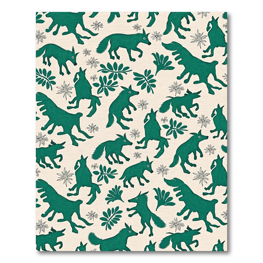 Emerald Green Fox Botanical Meadow Rug