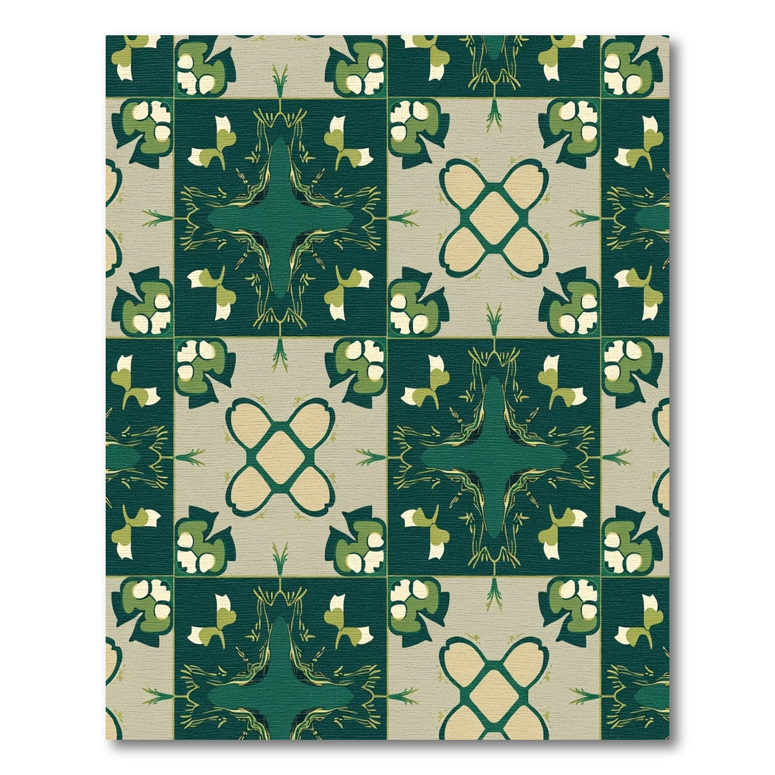 Deep Emerald Garden Floral Tile Rug