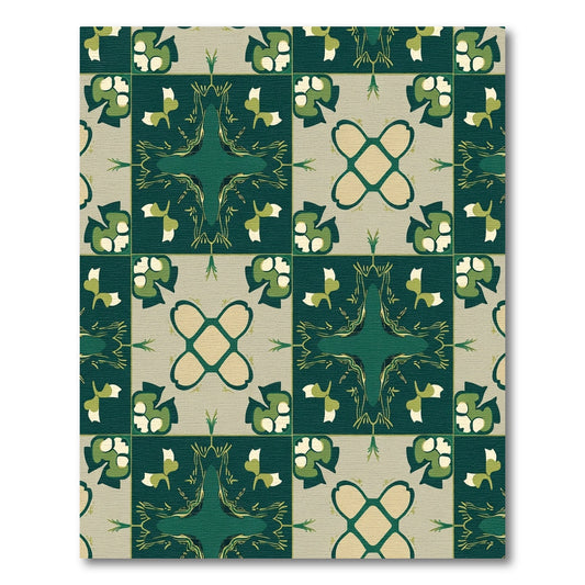 Deep Emerald Garden Floral Tile Rug
