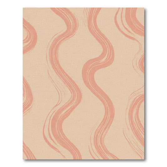 Coral Brushstroke Waves on Neutral Ground Rug