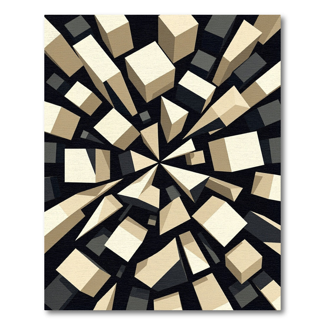 Monochrome Geometric Kinetic Cubist Abstract Rug
