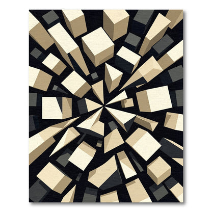 Monochrome Geometric Kinetic Cubist Abstract Rug