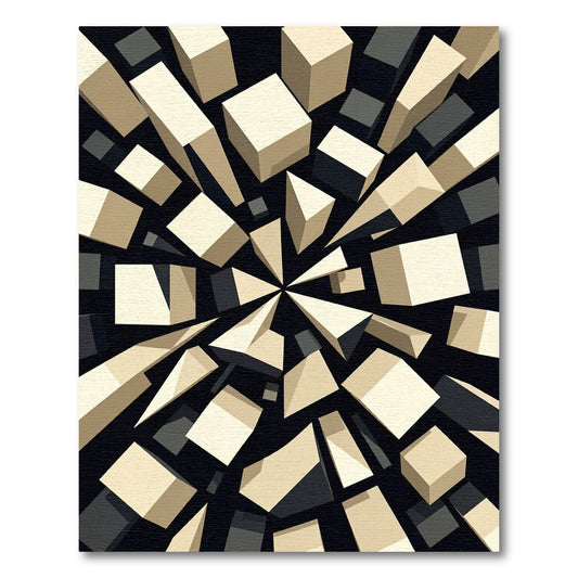 Monochrome Geometric Kinetic Cubist Abstract Rug