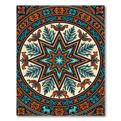Vibrant Teal and Orange Star Medallion Rug
