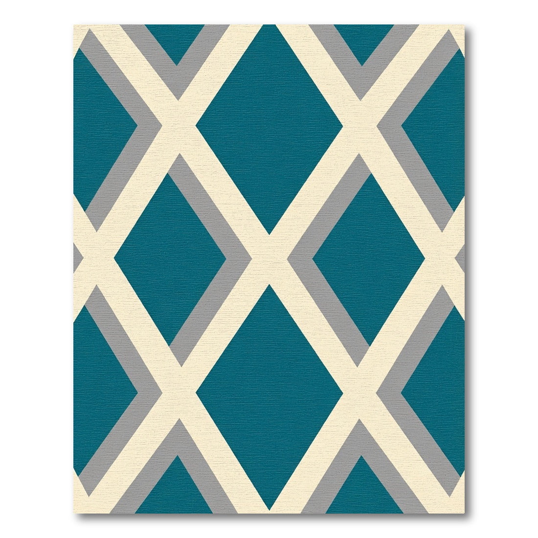 Teal, Cream and Gray Geometric Diamonds Rug