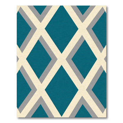 Teal, Cream and Gray Geometric Diamonds Rug