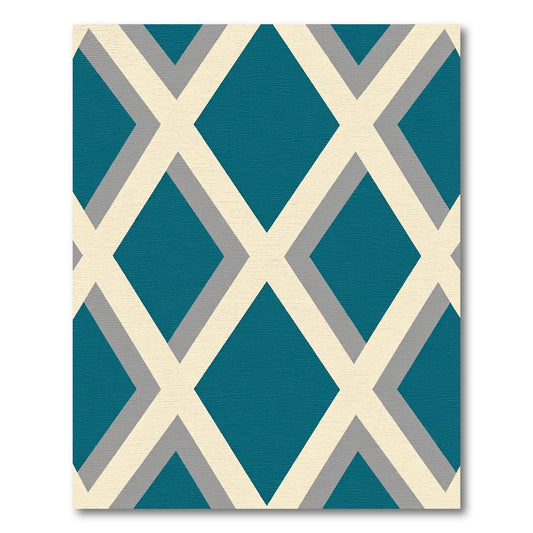 Teal, Cream and Gray Geometric Diamonds Rug
