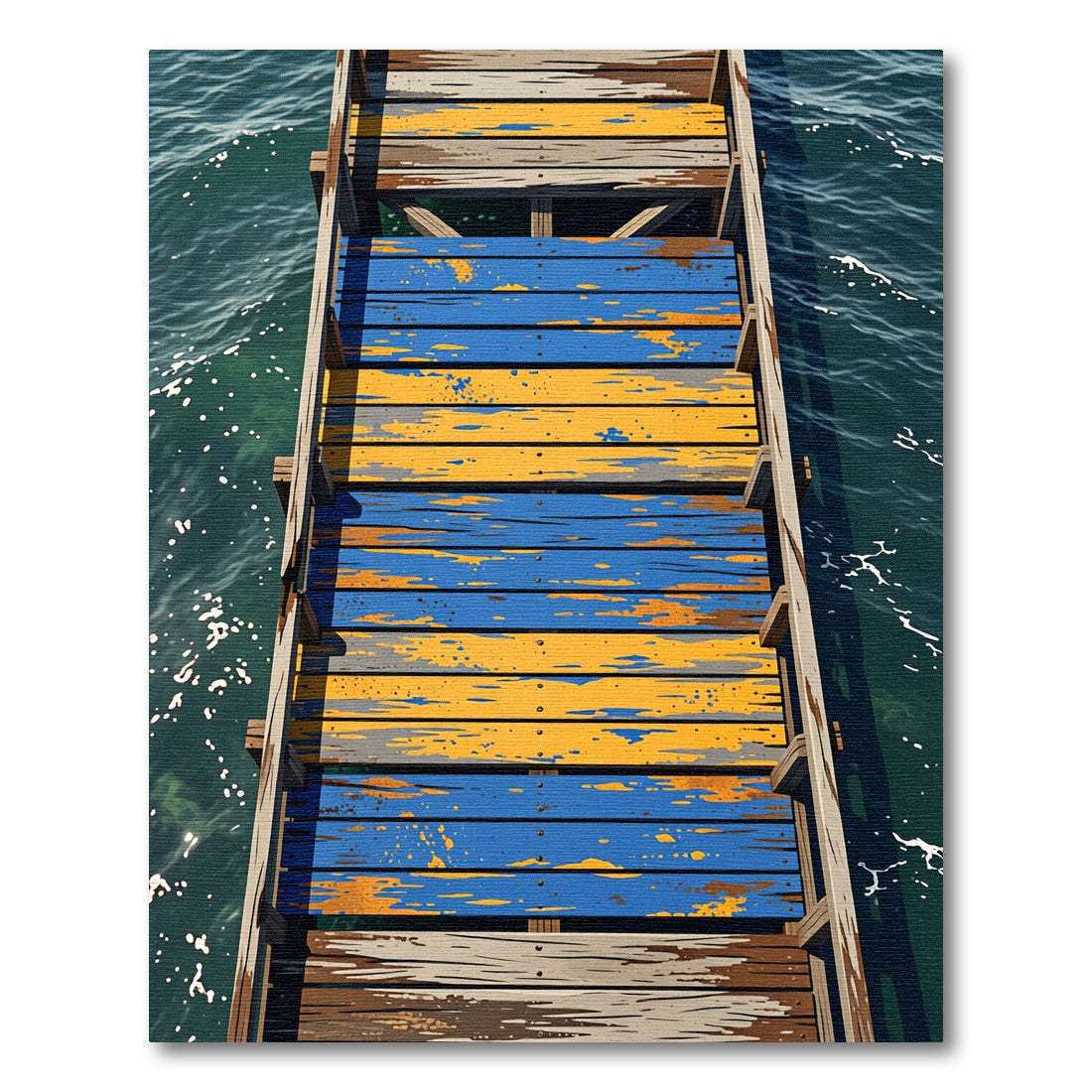Blue and Yellow Distressed Plank Tide Rug