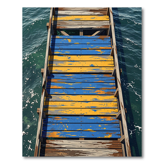 Blue and Yellow Distressed Plank Tide Rug