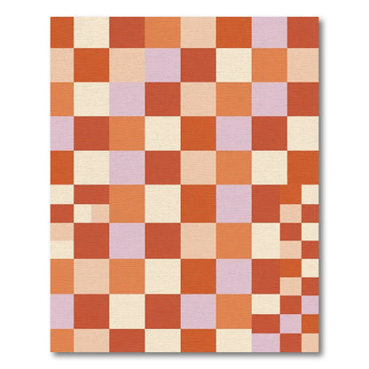 Modern Red Orange Checkerboard Squares Rug