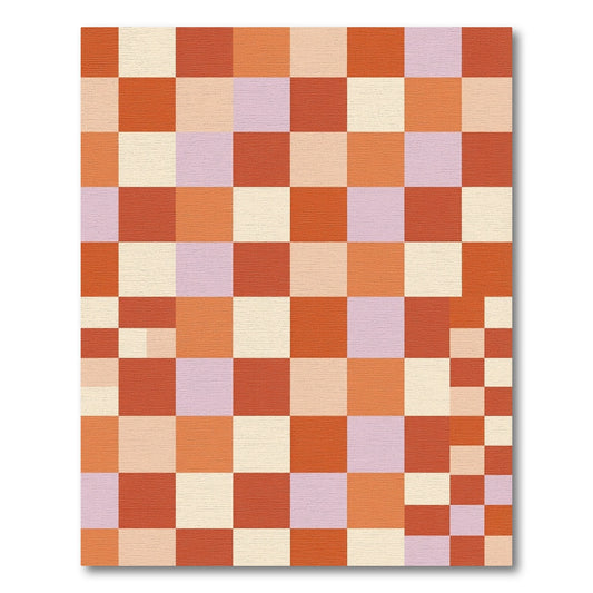 Modern Red Orange Checkerboard Squares Rug