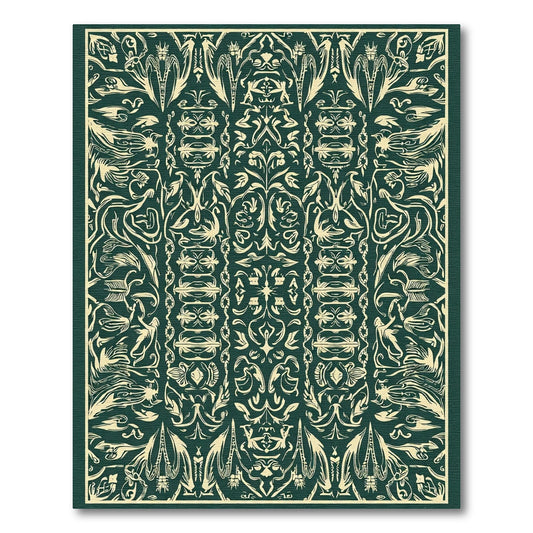 Dark Green Ivory Ornate Floral Scroll Rug