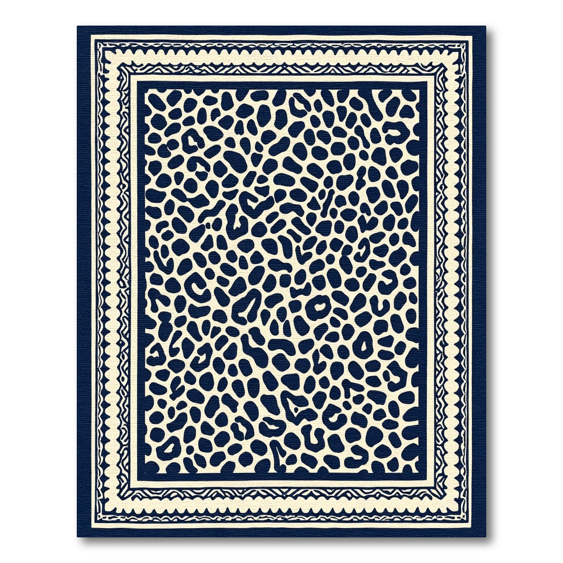 Navy Cream Animal Spot Border Rug