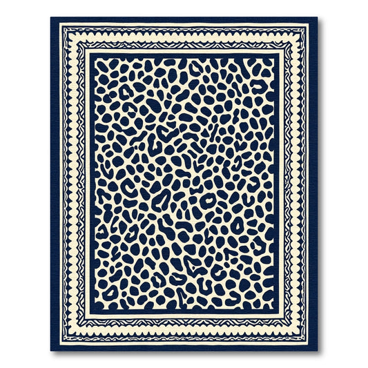 Navy Cream Animal Spot Border Rug