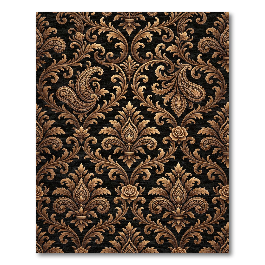 Antique Gold Paisley Floral Damask Rug