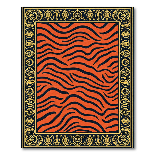 Bold Orange Black Tiger Stripe Border Rug