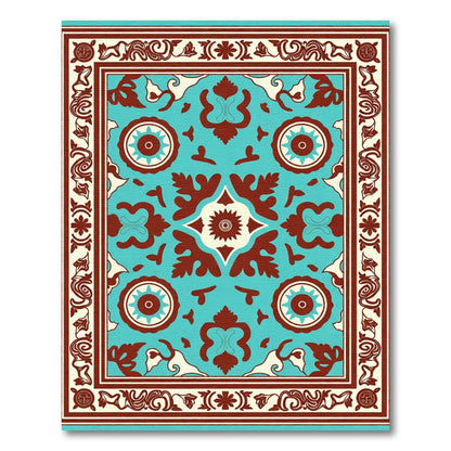 Turquoise Red Floral Medallion Border Rug
