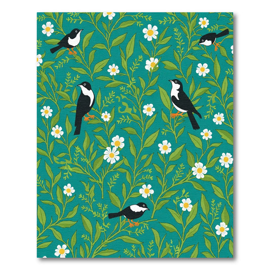 Teal Bird and Daisy Floral Arrangement Rug