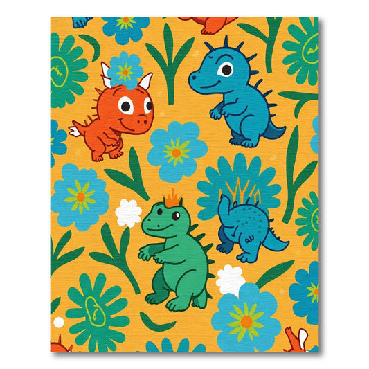 Playful Dinosaur Floral Meadow Rug