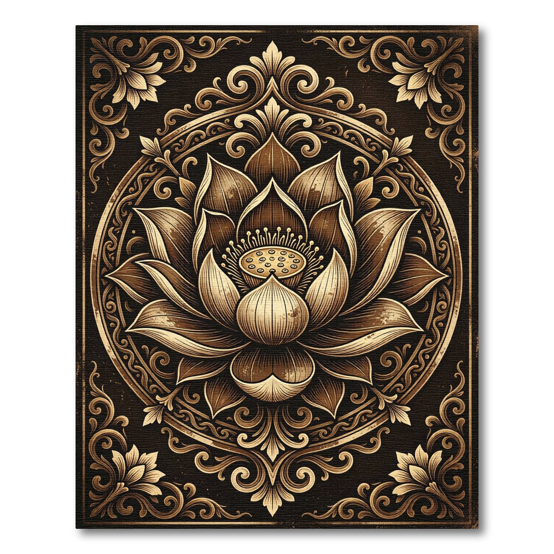 Ornate Gold Lotus Mandala Decor Rug