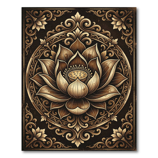 Ornate Gold Lotus Mandala Decor Rug