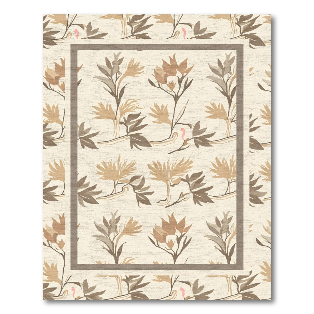 Earthy Beige Floral Art Nouveau Rug