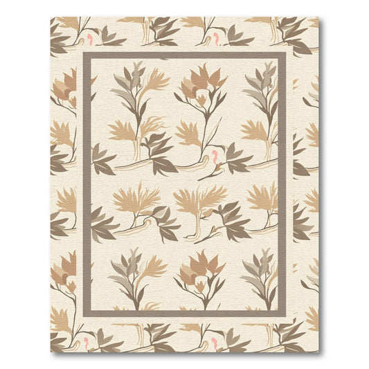 Earthy Beige Floral Art Nouveau Rug