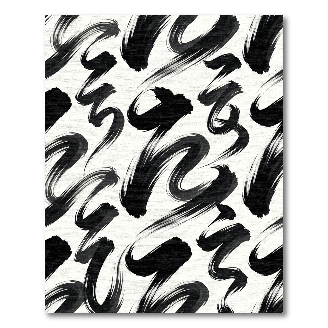 Bold Black Ink Brush Strokes Rug