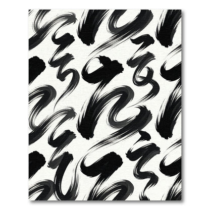 Bold Black Ink Brush Strokes Rug