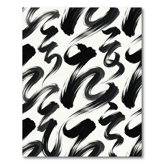 Bold Black Ink Brush Strokes Rug