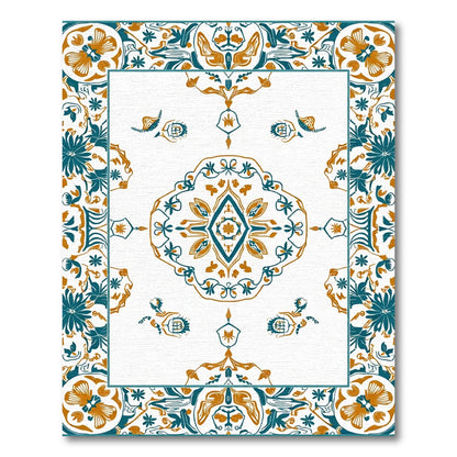 Teal Ochre Medallion Floral Rectangular Area Rug