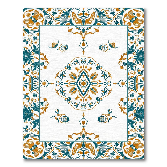 Teal Ochre Medallion Floral Rectangular Area Rug