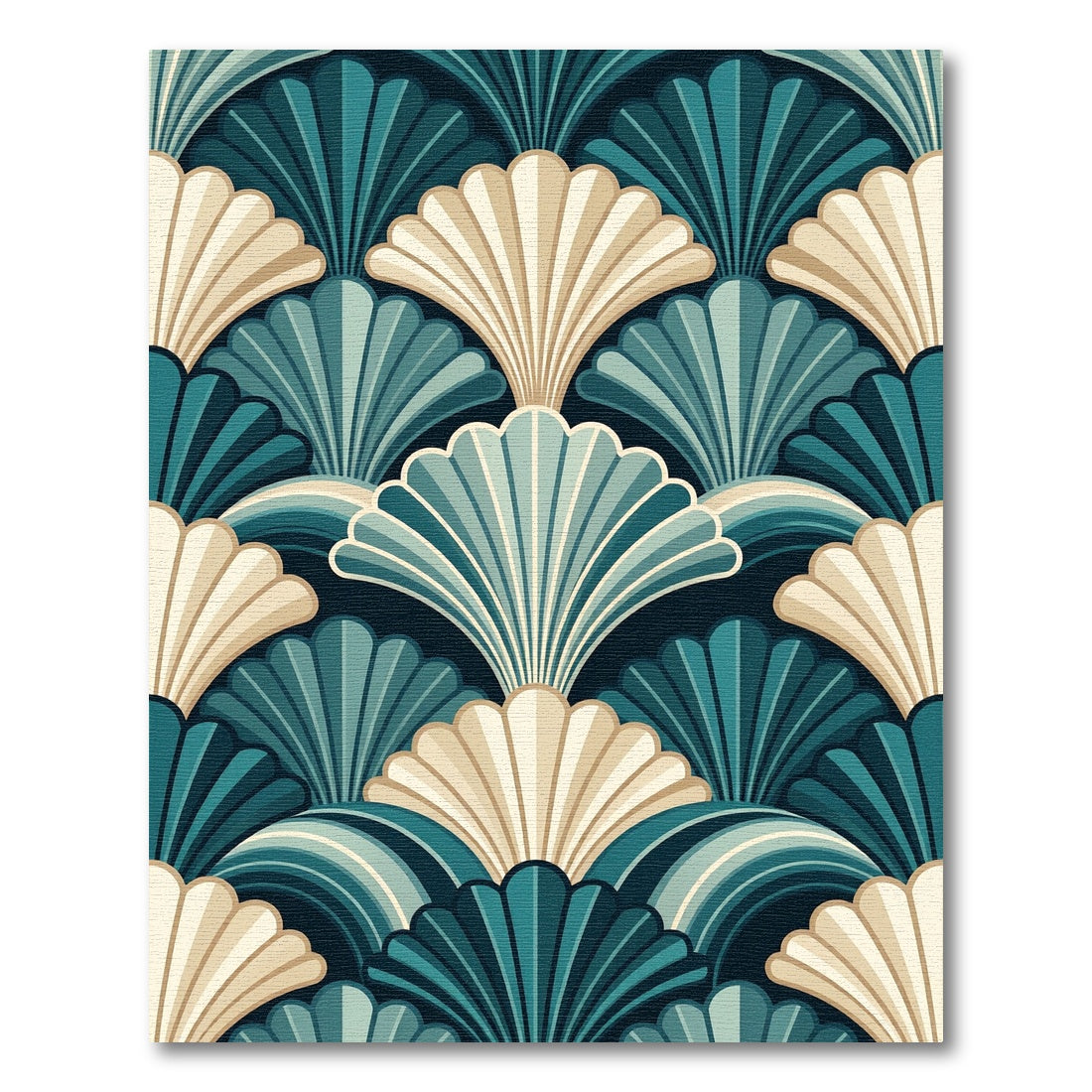 Art Deco Teal Cream Fan Repeats Rug