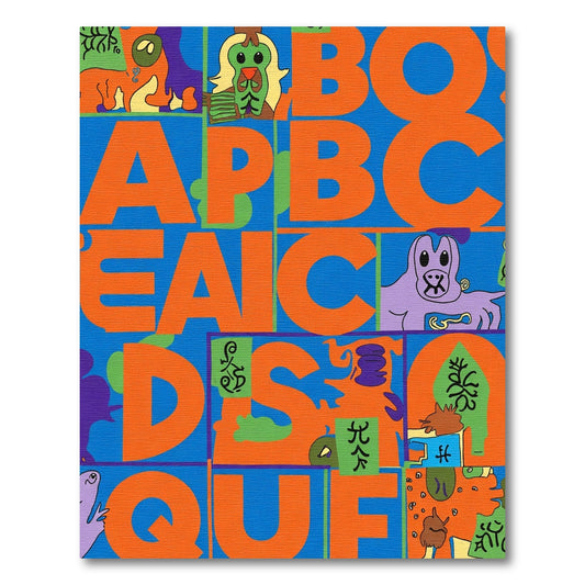 Bold Orange Alphabet Characters Contemporary Rug