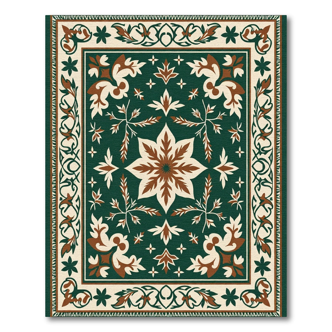 Earthy Cream and Green Floral Medallion Rug