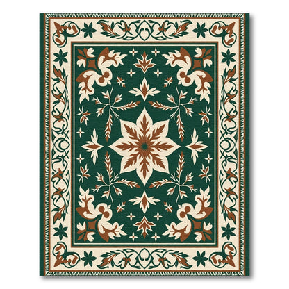 Earthy Cream and Green Floral Medallion Rug
