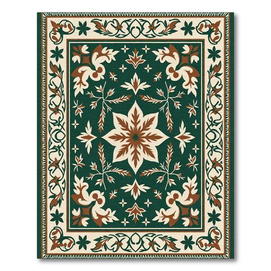 Earthy Cream and Green Floral Medallion Rug