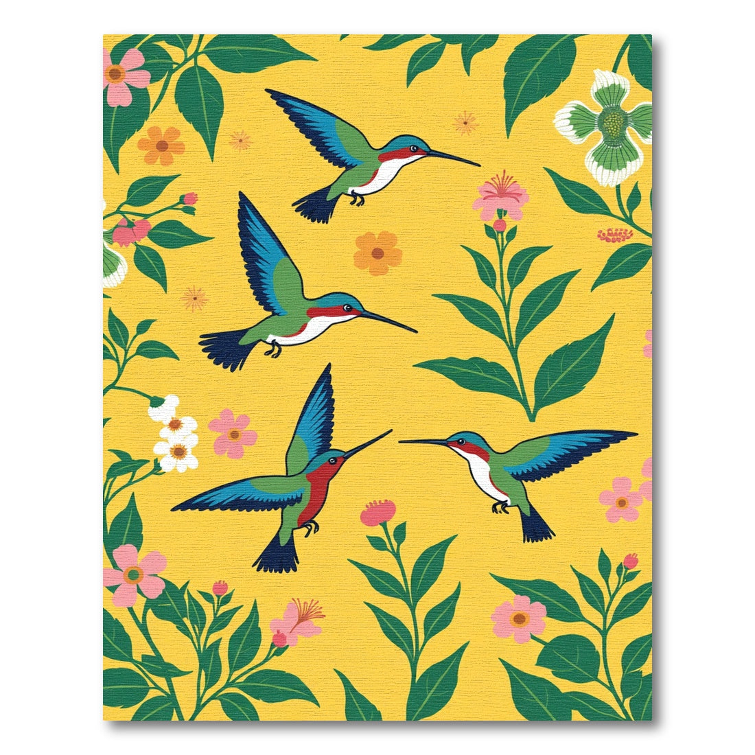 Bright Yellow Hummingbird Floral Garden Rug