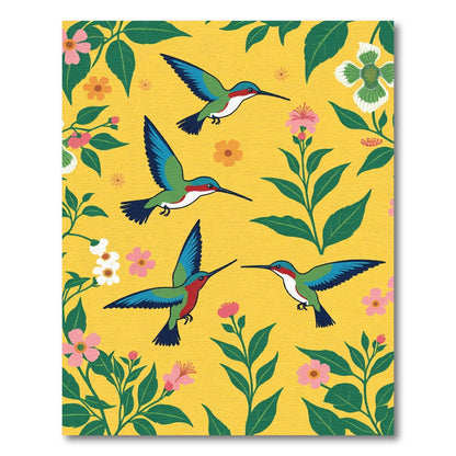 Bright Yellow Hummingbird Floral Garden Rug