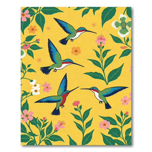 Bright Yellow Hummingbird Floral Garden Rug