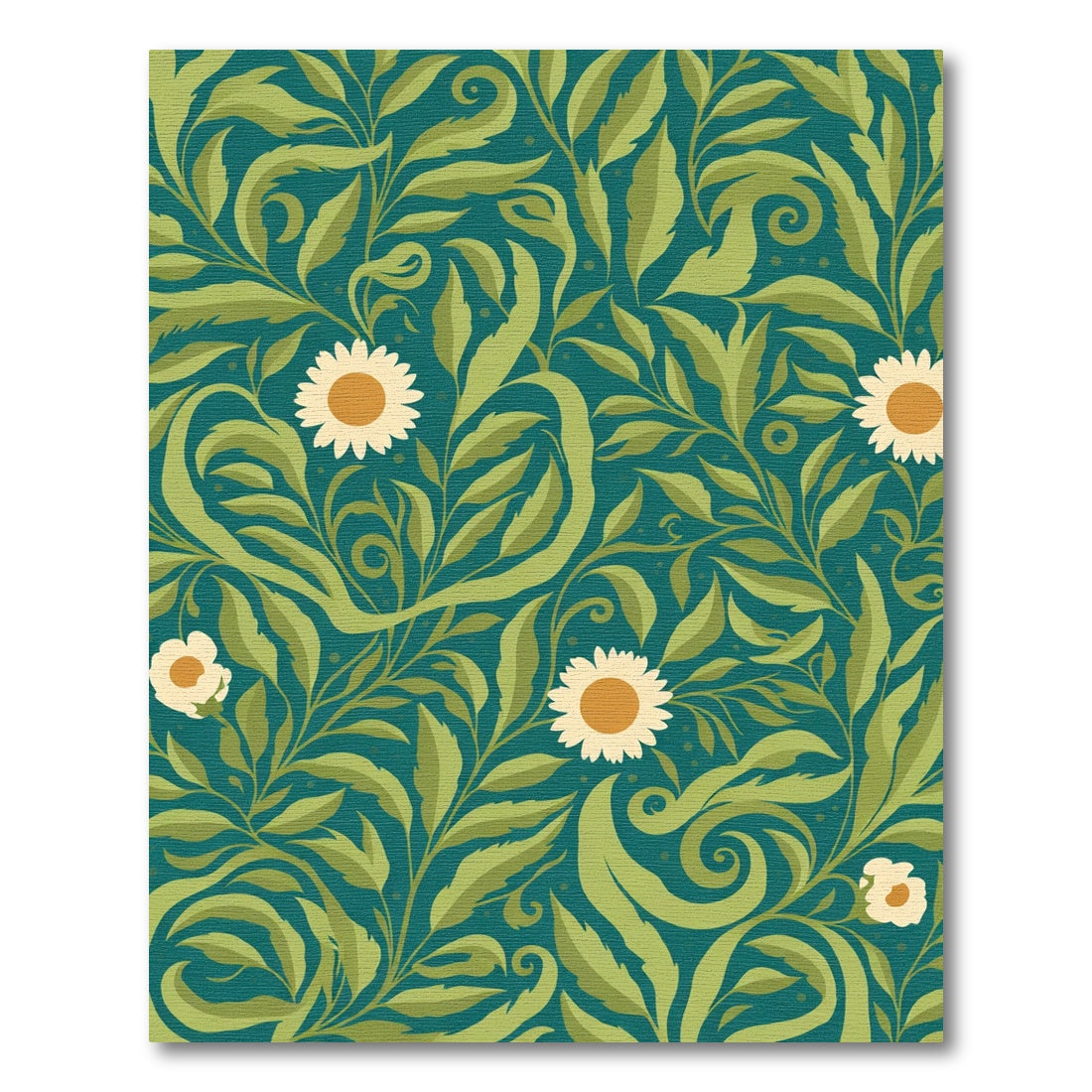 Green Teal Daisy Floral Art Nouveau Rug