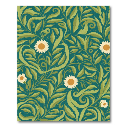 Green Teal Daisy Floral Art Nouveau Rug
