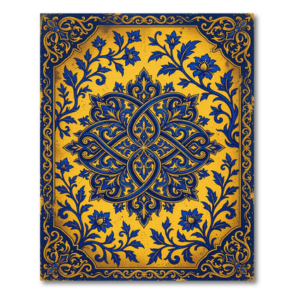 Regal Blue Floral Swirl medallion Rug