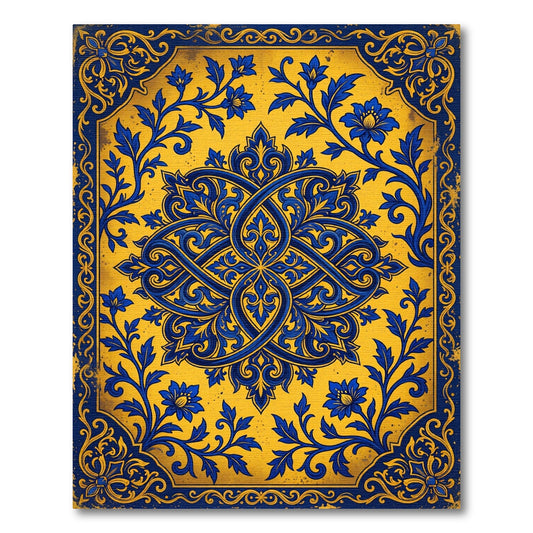Regal Blue Floral Swirl medallion Rug