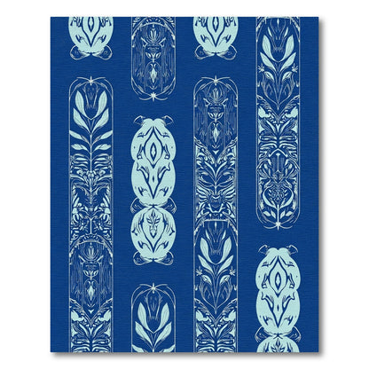 Art Nouveau Blue Floral Column Rug