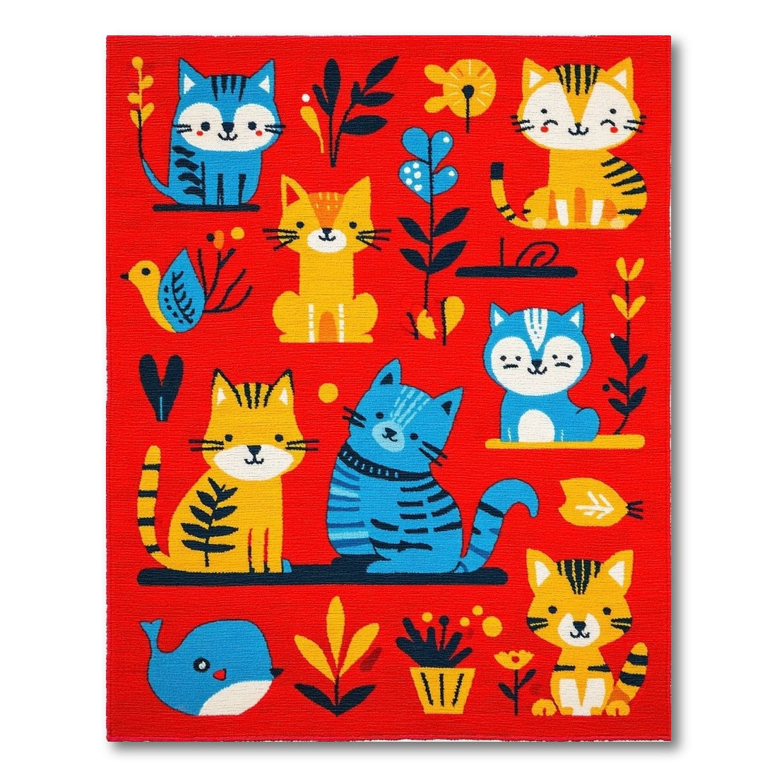 Whimsical Colorful Cats Botanical Rug