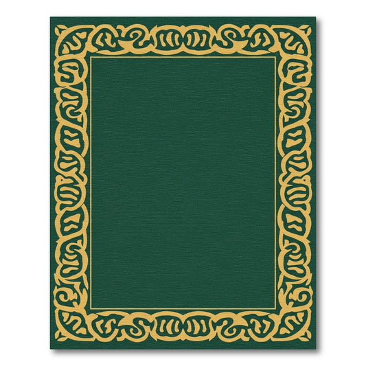 Emerald Green And Gold Scroll Border Rug