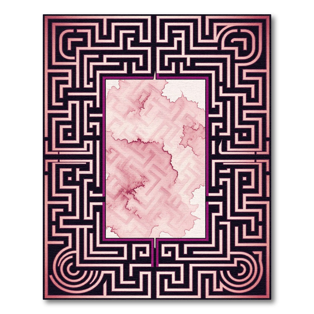 Crimson Maze Abstract Border Rug