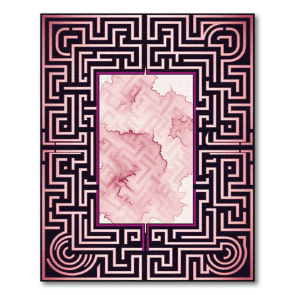 Crimson Maze Abstract Border Rug