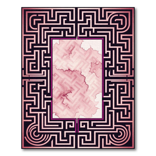 Crimson Maze Abstract Border Rug